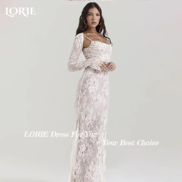 LORIE Lace Women's Wedding Dresses Off Shoulder Square Neck Bride Gown Beach Boho Mermaid Bride Bridal Dress vestidos de novia - obrazek 2