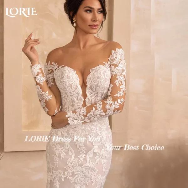 LORIE Lace Women's Wedding Dresses Off Shoulder Square Neck Bride Gown Beach Boho Mermaid Bride Bridal Dress vestidos de novia - obrazek 5