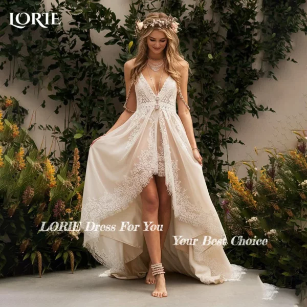 LORIE Boho 3D Flowers Wedding Dress Slit Sexy Lace Appliques Sweetheart Backless Bride Dress Sweep Tail Bridal Gowns Customized - obrazek 2