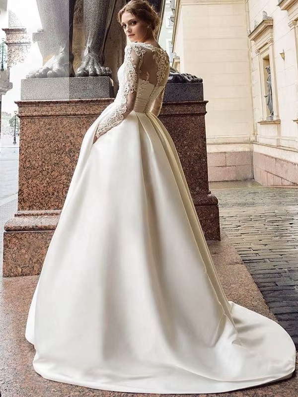 SoDigne Summer Wedding dress 2023 Long Sleeves A Line Satin African Wedding Gown Lace Appliques Boho Bride Dresses Customized 1 SoDigne Summer Wedding dress 2023 Long Sleeves A Line Satin African Wedding Gown Lace Appliques Boho Bride Dresses Customized