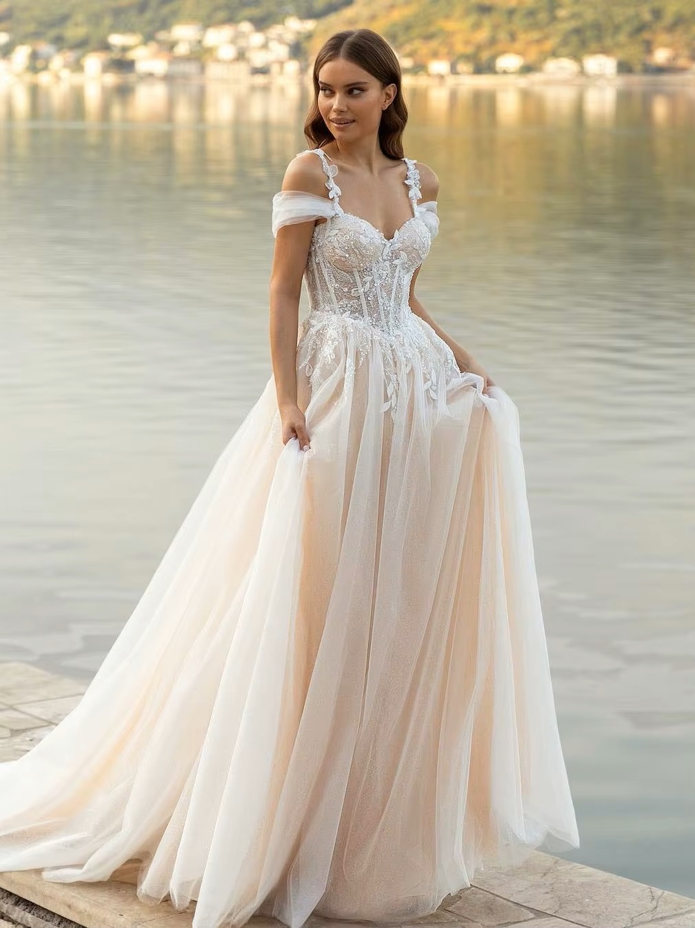 SoDigne Beach Wedding Dress Sweetheart Lace Appliques Off Shoulder Corset Princess Bridal Dress Wedding Gown Customized 1 SoDigne Beach Wedding Dress Sweetheart Lace Appliques Off Shoulder Corset Princess Bridal Dress Wedding Gown Customized