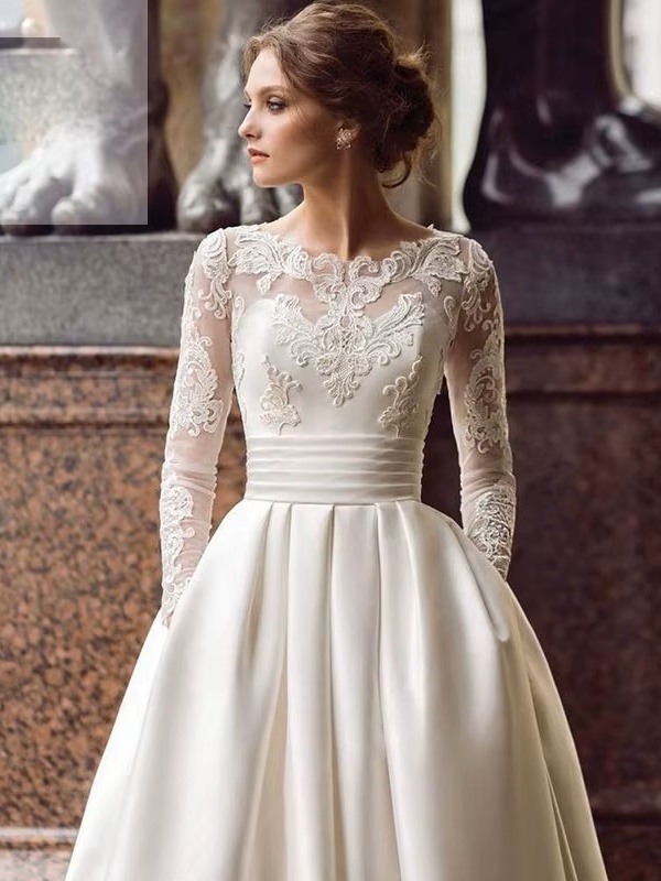 SoDigne Summer Wedding dress 2023 Long Sleeves A Line Satin African Wedding Gown Lace Appliques Boho Bride Dresses Customized 2 SoDigne Summer Wedding dress 2023 Long Sleeves A Line Satin African Wedding Gown Lace Appliques Boho Bride Dresses Customized - obrazek 2