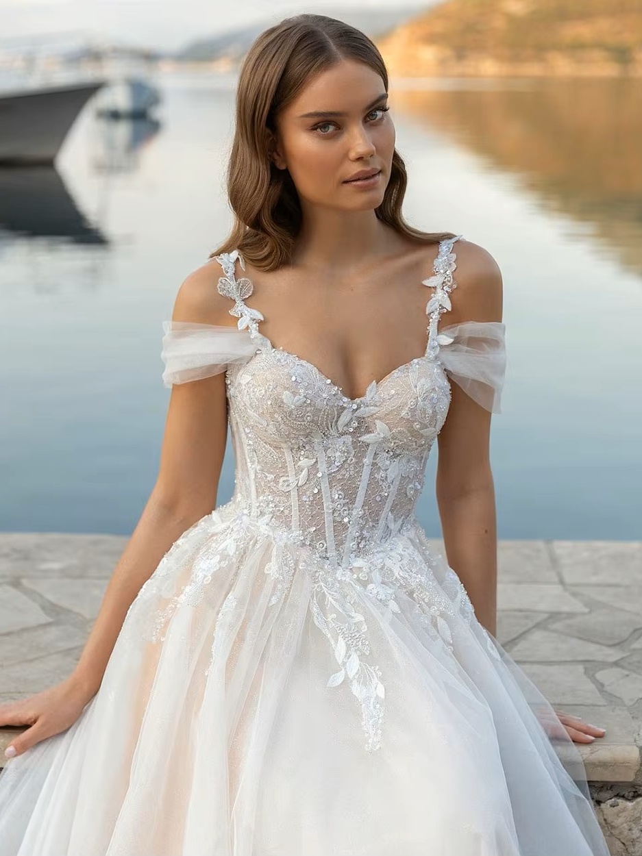 SoDigne Beach Wedding Dress Sweetheart Lace Appliques Off Shoulder Corset Princess Bridal Dress Wedding Gown Customized 3 SoDigne Beach Wedding Dress Sweetheart Lace Appliques Off Shoulder Corset Princess Bridal Dress Wedding Gown Customized - obrazek 3