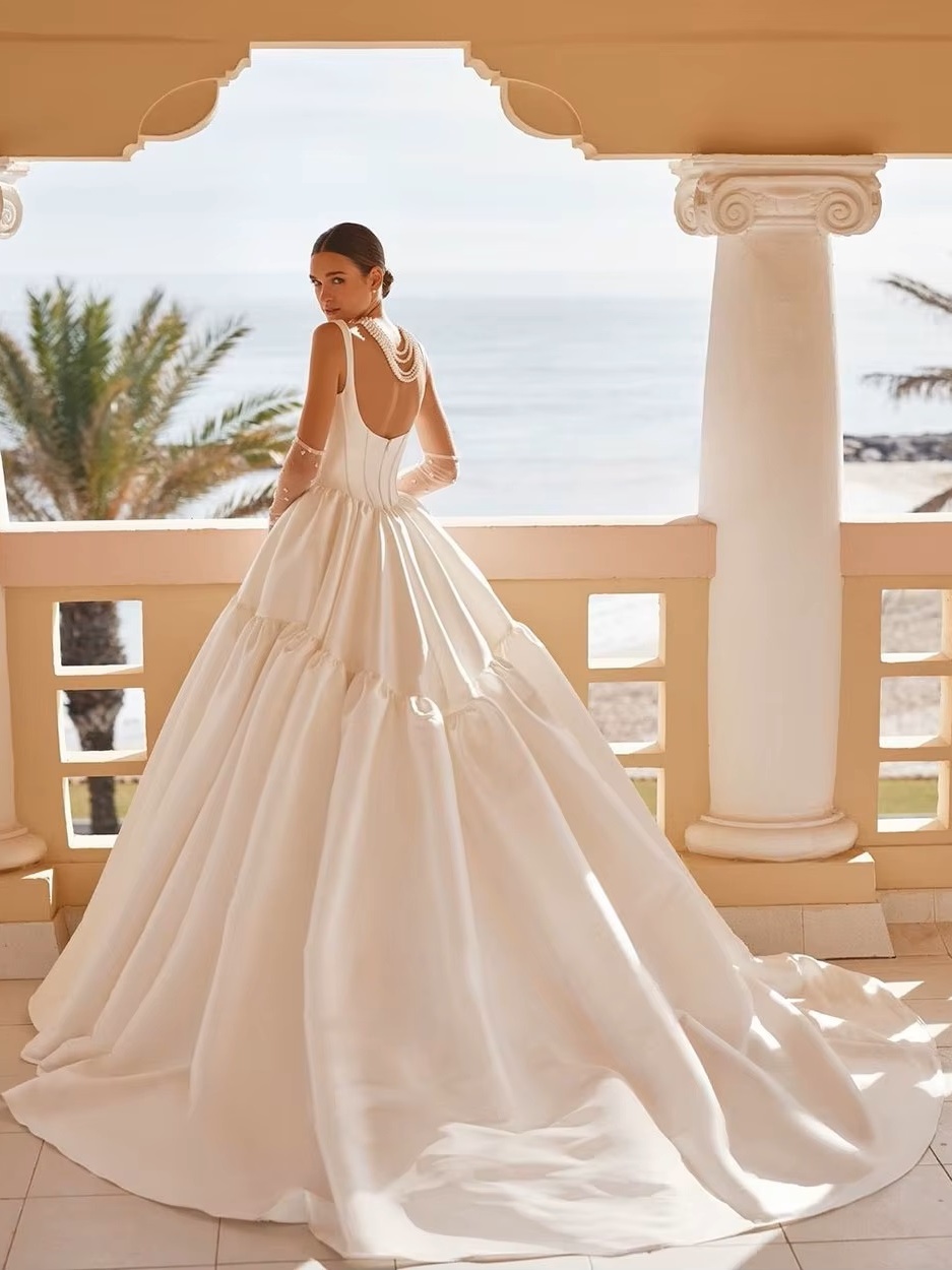 SoDigne Princess Taffeta Bride Dresses For Women Square Neck Wedding Party Dress Backless Bridal Gown robes de mariée Customized 2 SoDigne Princess Taffeta Bride Dresses For Women Square Neck Wedding Party Dress Backless Bridal Gown robes de mariée Customized - obrazek 2