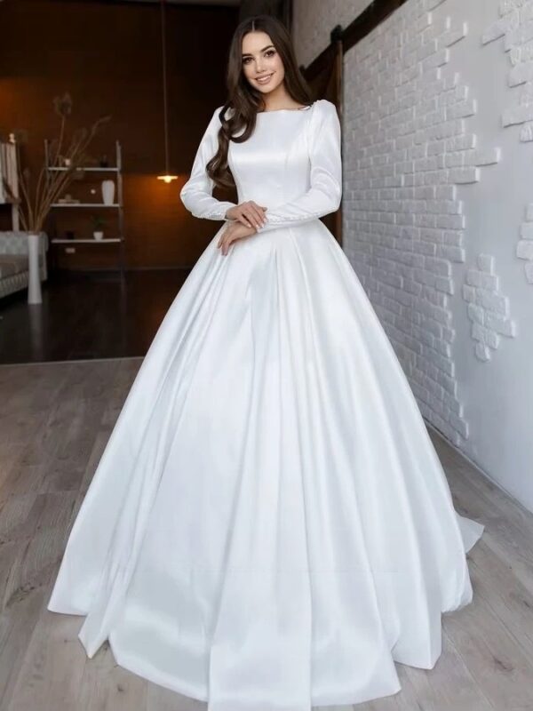 SoDigne A-line Satin Simple Wedding Dresses O-neck Full Sleeves Appliques Bridal Dress Long Bridal Gown 2025 Customized 1 SoDigne A-line Satin Simple Wedding Dresses O-neck Full Sleeves Appliques Bridal Dress Long Bridal Gown 2025 Customized