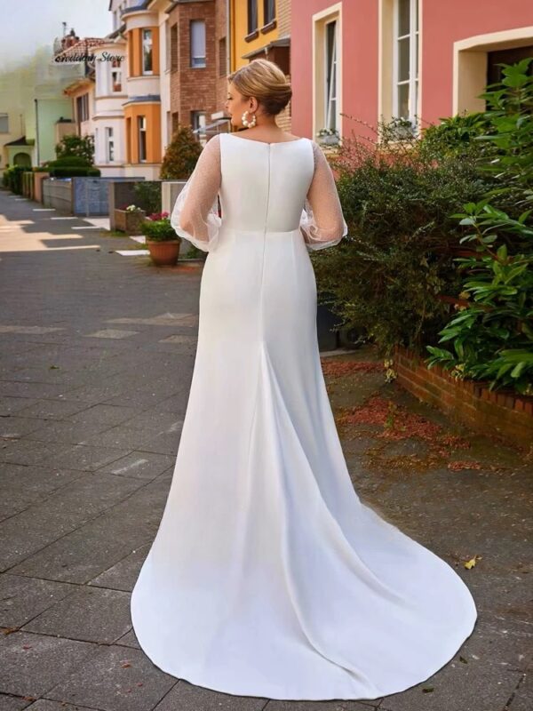 Simple Mermaid Wedding Dresses Plus Size V Neck Long Sleeves Bride Gowns Pleat Back Zipper Floor Length Vestido De Noiva 2025 - obrazek 2