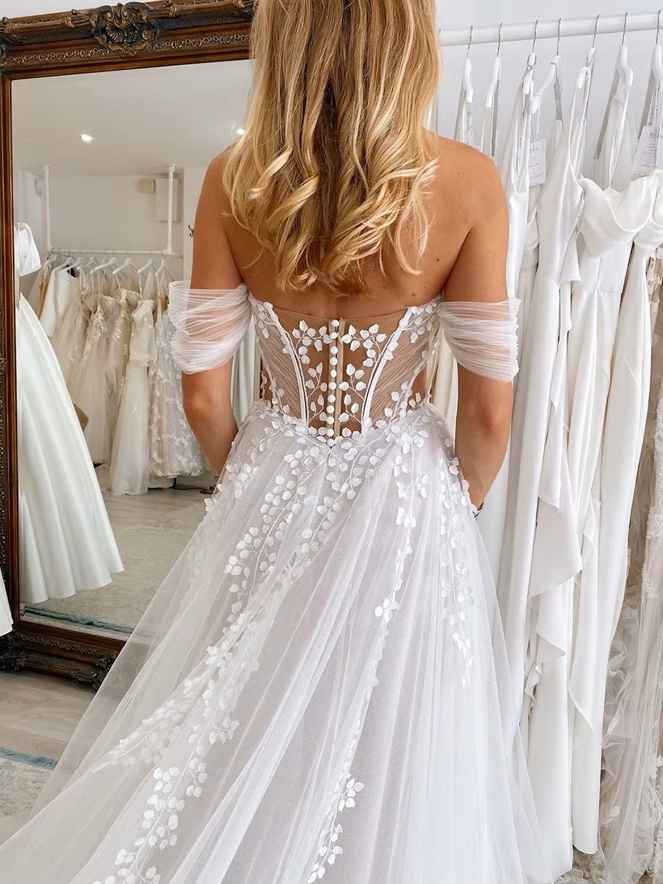 SoDigne Vintage Glitter Tulle Wedding Dresses 2024 Sweetheart Side Split A-Line Bridal Gowns Princess Bride Dress Customized 2 SoDigne Vintage Glitter Tulle Wedding Dresses 2024 Sweetheart Side Split A-Line Bridal Gowns Princess Bride Dress Customized - obrazek 2