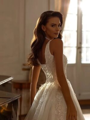 SoDigne A-line Tulle Wedding Dresses Square Collar Sleeveless Appliques Bridal Dress Bride Gown Robe De Mairee Customized 5 S4577ddeebdae4b1e9be6c9bcf0b53fdfB Cropped