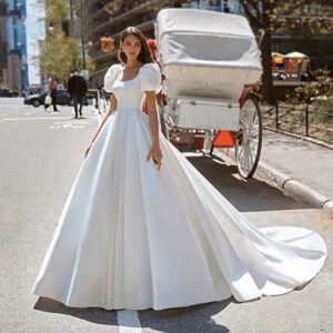 SoDigne Boho Satin A-Line Wedding Dress 2022 Elegant Short Puff Sleeves Square Neck Women Princess Bridal Gown Customized 5 S49adc8b01c6847f5be386b8f9331fbca5