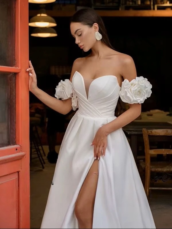 SoDigne Modern Satin Wedding Dresses Sweetheart A-line Elegant Bridal Dress Boho Split Lace Up Wedding Gown Robe De Mairee 3 SoDigne Modern Satin Wedding Dresses Sweetheart A-line Elegant Bridal Dress Boho Split Lace Up Wedding Gown Robe De Mairee - obrazek 3