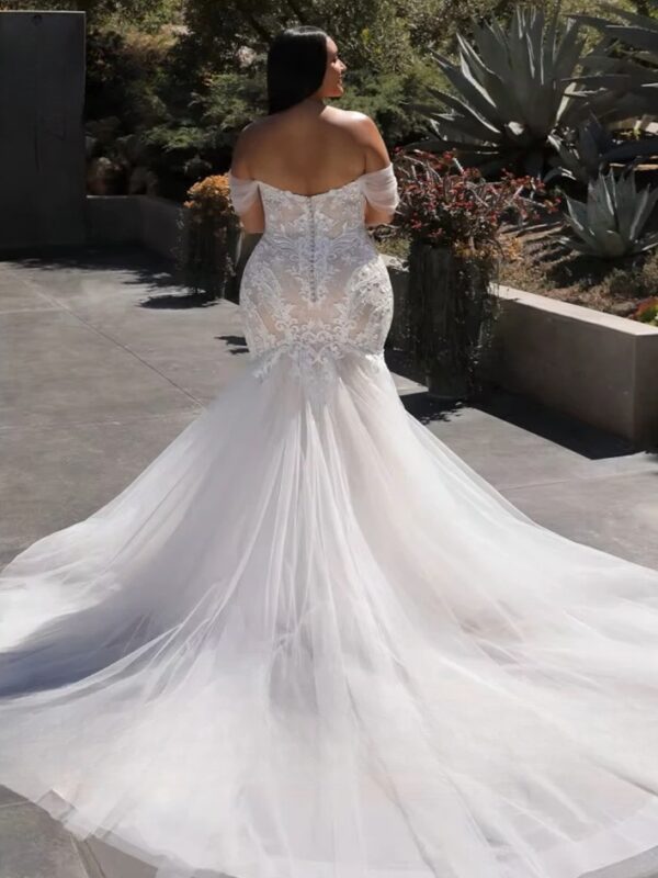Sweetheart Wedding Dresses Plus Size Off the Shoulder Bride Gowns Appliques Sweep Train Mermaid Vestido De Novia PSL98001 - obrazek 2