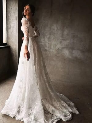 SoDigne A-line Lace Wedding Dresses Sweetheart Full Sleeves Bridal Dress Beach Long Wedding Gown Robe De Mairee Customized 5 S6e2b3add15474338899d2b3dc5893ea0W Cropped