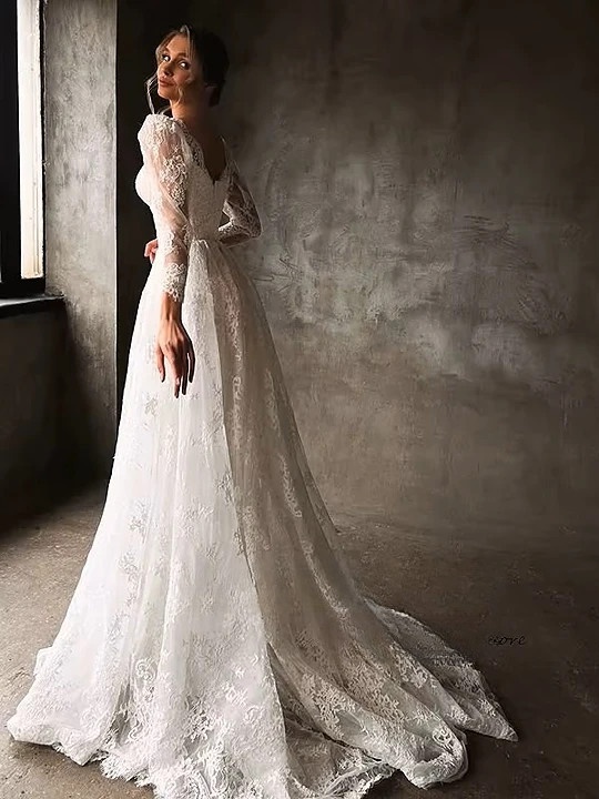 SoDigne A-line Lace Wedding Dresses Sweetheart Full Sleeves Bridal Dress Beach Long Wedding Gown Robe De Mairee Customized 3 SoDigne A-line Lace Wedding Dresses Sweetheart Full Sleeves Bridal Dress Beach Long Wedding Gown Robe De Mairee Customized - obrazek 3