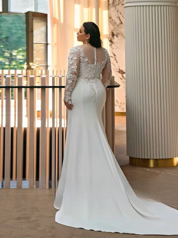 Customized Wedding Dresses Plus Size O Neck Illusion Long Sleeves Bride Gowns Appliques Floor Length Mermaid Vestido De Noiva - obrazek 2