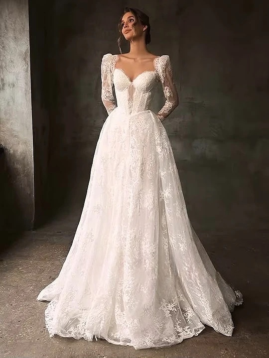 SoDigne A-line Lace Wedding Dresses Sweetheart Full Sleeves Bridal Dress Beach Long Wedding Gown Robe De Mairee Customized 1 SoDigne A-line Lace Wedding Dresses Sweetheart Full Sleeves Bridal Dress Beach Long Wedding Gown Robe De Mairee Customized