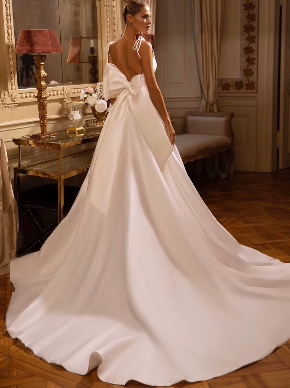 SoDigne A Line Simple Women Wedding Dresses V Neck With Pockets Bridal Dress Backless Sexy Satin Wedding Gowns Customized 2 SoDigne A Line Simple Women Wedding Dresses V Neck With Pockets Bridal Dress Backless Sexy Satin Wedding Gowns Customized - obrazek 2