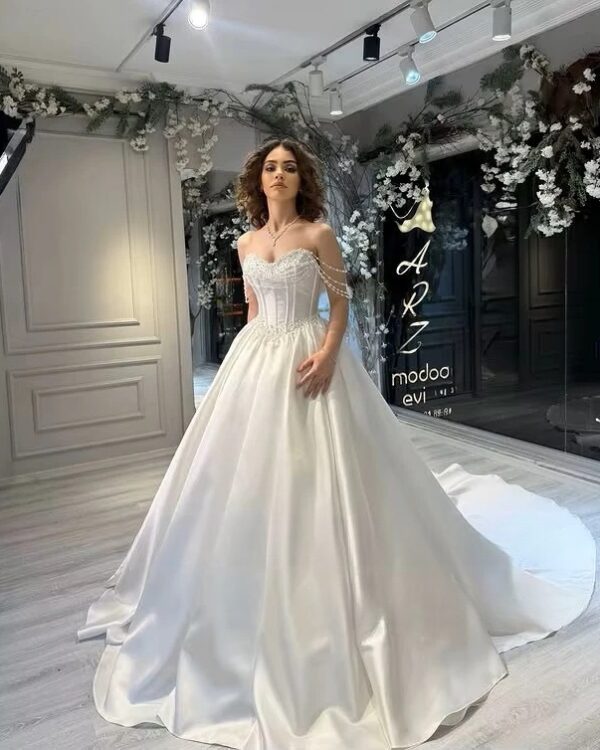 SoDigne A-line Elegant Satin Bride Dresses Sweetheart Sleeveless Pearls Wedding Dress Long Bridal Gown Robe De Mairee Customized 1 SoDigne A-line Elegant Satin Bride Dresses Sweetheart Sleeveless Pearls Wedding Dress Long Bridal Gown Robe De Mairee Customized
