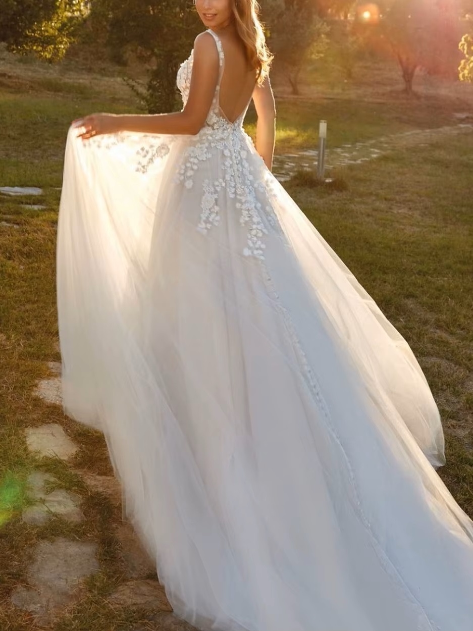 SoDigne Formal Princess Women Wedding Dresses Lace Flower A Line Bride Gowns Button Backless Bridal Dress For Wedding Customized 2 SoDigne Formal Princess Women Wedding Dresses Lace Flower A Line Bride Gowns Button Backless Bridal Dress For Wedding Customized - obrazek 2