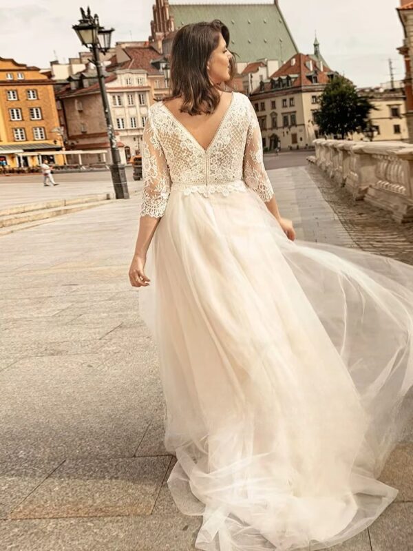 Classic Wedding Dresses For Women Plus Size Three Quarter Sleeves Bride Gowns Lace Applique A-Line Sweep Train Vestido De Novia - obrazek 2