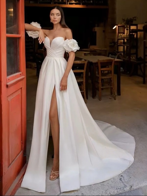 SoDigne Modern Satin Wedding Dresses Sweetheart A-line Elegant Bridal Dress Boho Split Lace Up Wedding Gown Robe De Mairee 1 SoDigne Modern Satin Wedding Dresses Sweetheart A-line Elegant Bridal Dress Boho Split Lace Up Wedding Gown Robe De Mairee 