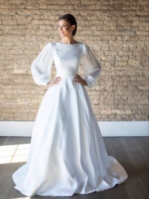 SoDigne Satin A-line Wedding Dresses Full Sleeves O-neck Bridal Dress Elegant Long Bridal Gown vestidos de novia Customized 5 Se46b2f93e3c54b3584f10e15166ec5b3n Cropped 600x800 1
