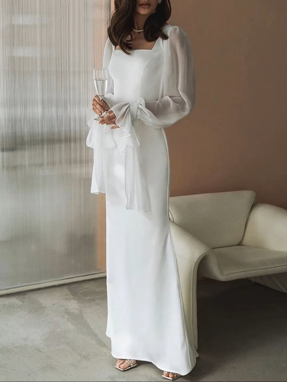 SoDigne Simple Wedding Dresses Square Neck Puff Sleeves Bodycon Satin Bride Dresses Vintage Bridal Gown Floor length Customized 2 SoDigne Simple Wedding Dresses Square Neck Puff Sleeves Bodycon Satin Bride Dresses Vintage Bridal Gown Floor length Customized - obrazek 2