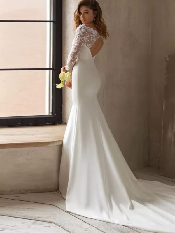 Gorgeous Lace Mermaid Wedding Dress Long Sleeve Modest Arabic Simple Bridal Gown Long Train Bride Dress Robe De Novia Customized - obrazek 2