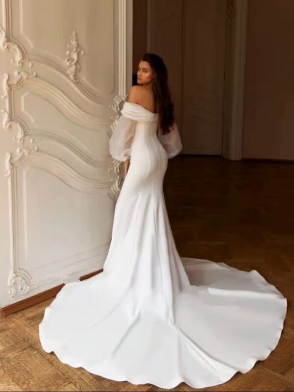 Elegant Sweetheart Wedding Dress Women Mermaid Long Sleeve White Off The Shoulder Bridal Gown Train Vestido De Novia Customized - obrazek 2