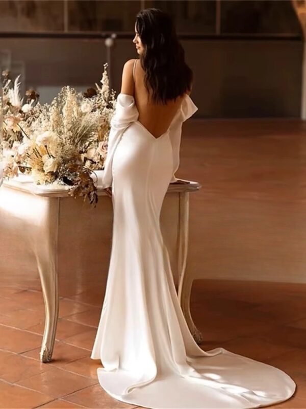 Classic Mermaid Long Sleeve Wedding Dress 2025 Off The Shoulder Open Back Bridal Gown Sweep Train Vestido De Noiva Customized - obrazek 2