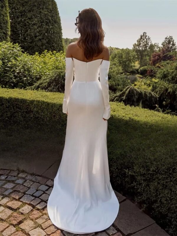 Elegant Mermaid Long Sleeve Wedding Dress 2025 Boat-Neck Lace Side Slit Zipper Back Sexy Bridal Gown Vestido De Noiva Customized - obrazek 2