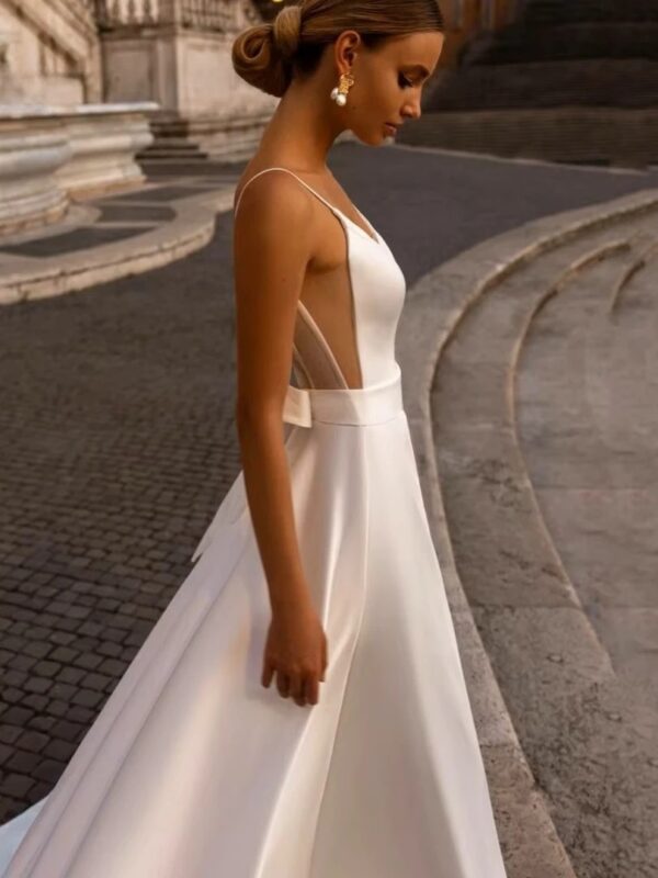 Elegant Wedding Dress For Woman Sweetheart-Neck A-Line Spaghetti Straps Open Back Bride Gown Train Vestidos De Novia Customized - obrazek 4