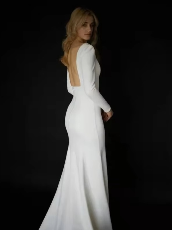 SoDigne Elegant Wedding Dress Mermaid Square Neckline Long Sleeves Backless Satin Bridal Dress Brides Gowns For Women 4 SoDigne Elegant Wedding Dress Mermaid Square Neckline Long Sleeves Backless Satin Bridal Dress Brides Gowns For Women - obrazek 4