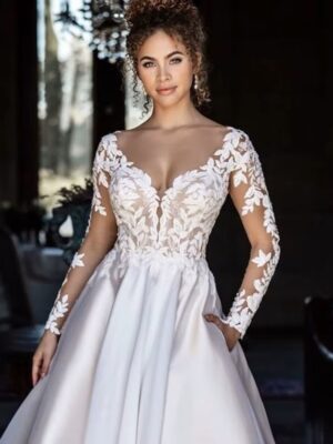 SoDigne Backless Boho Wedding Dresses With Pockets Long Sleeves V Neck Lace Bridal Dress Satin Bride Gowns Customized 6 S0d1cd2a9b51245d0bce419ee7f8f8fc7t Cropped
