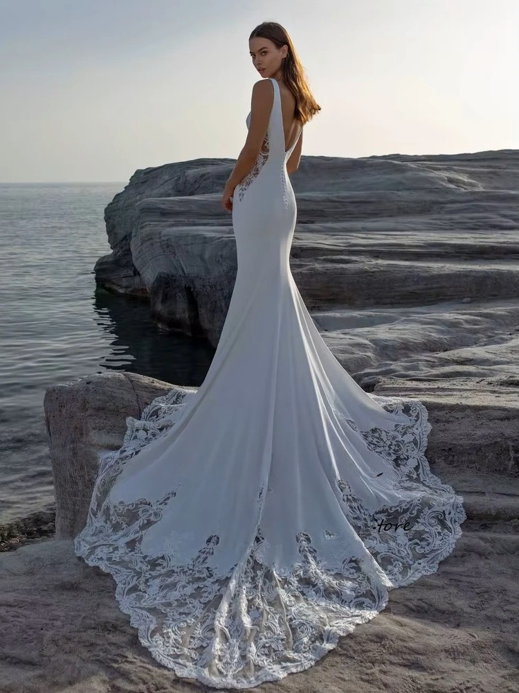 SoDigne Mermaid Wedding Dresses Scoop Neck Sleeveless Appliques Bridal Gowns Beach Wedding Dress vestido de noiva Customized 2 SoDigne Mermaid Wedding Dresses Scoop Neck Sleeveless Appliques Bridal Gowns Beach Wedding Dress vestido de noiva Customized - obrazek 2