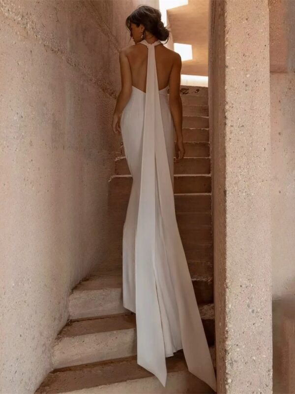 Sexy Mermaid Wedding Dresses Women 2025 Halter Pleat High Split Open Back Sleeveless Bridal Gown Vestidos De Noiva Customized - obrazek 3