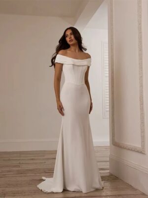 BIGDAY O-Neck Mermaid Wedding Dress Women 2025 Long Sleeve Open Back Sweep Train Buttons Bridal Gown Vestido De Noiva Customized