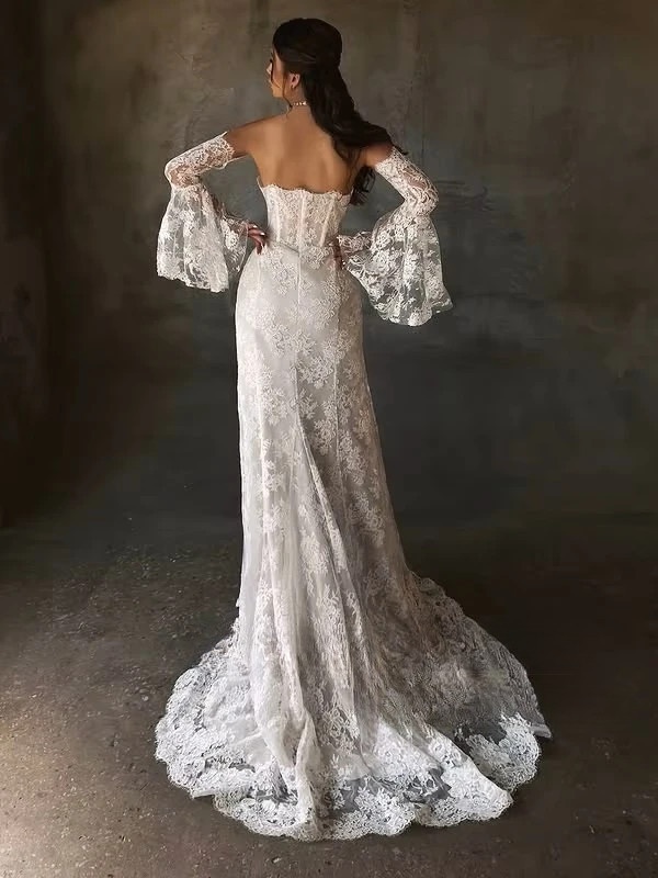 SoDigne Mermaid Lace Wedding Dresses Strapless Detachable Sleeves Bridal Dress Split Wedding Gown Robe De Mairee Customized 2 SoDigne Mermaid Lace Wedding Dresses Strapless Detachable Sleeves Bridal Dress Split Wedding Gown Robe De Mairee Customized - obrazek 2