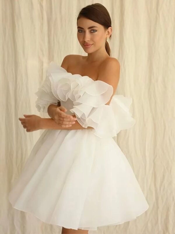 Customized Civil Short Boho Wedding Dresses Off The Shoulder Tiered Ruffles Puffy Mini Wedding Party Gowns For Bride Robes 2025 - obrazek 3