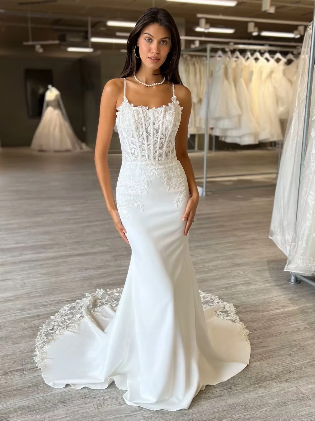 SoDigne Mermaid Satin Boho Wedding Dresses Sleeveless Strapless Appliques Bridal Dress Long Wedding Gown Custom Made  1 SoDigne Mermaid Satin Boho Wedding Dresses Sleeveless Strapless Appliques Bridal Dress Long Wedding Gown Custom Made 