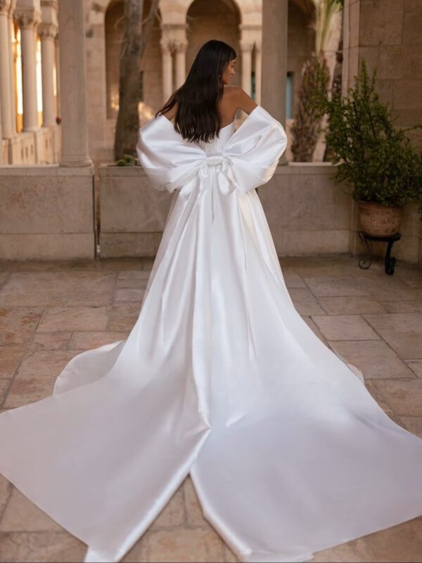 SoDigne A-line Simple Satin Wedding Dresses Sweetheart Sleeveless Bridal Dress Split Wedding Gown Robe De Mairee ﻿Customized - obrazek 4