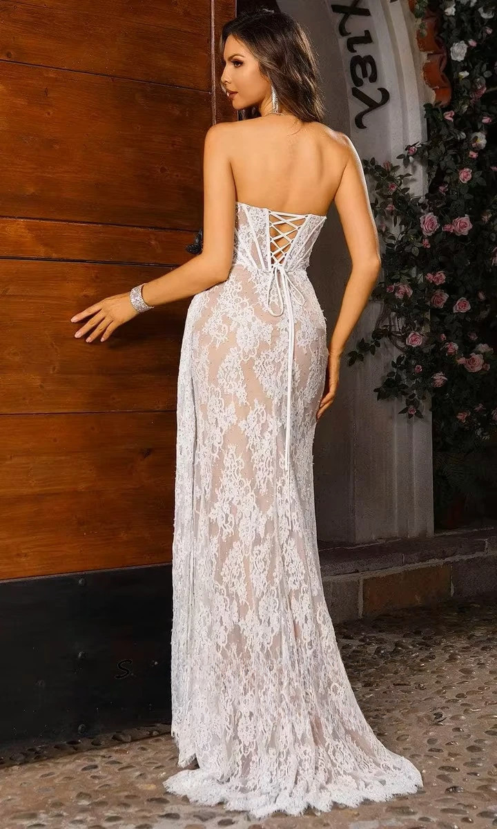 SoDigne Mermaid Long Lace Wedding Dresses Sleeveless Strapless Split Bride Dress Wedding Gown vestidos de novia Customized 2 SoDigne Mermaid Long Lace Wedding Dresses Sleeveless Strapless Split Bride Dress Wedding Gown vestidos de novia Customized - obrazek 2