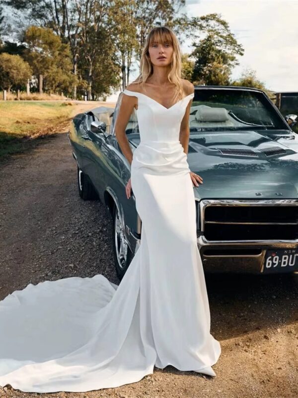 BIGDAY V-Neck Mermaid Wedding Dress 2025 Pleat Off The Shoulder Open Back Sweep Train Bridal Gown Vestidos De Noiva Customized - obrazek 3
