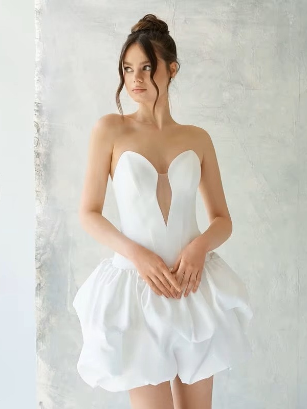 SoDigne A-line Satin Wedding Dress Sleeveless Sweetheart Bride Dresses Beach Ruched Mini Women Bridal Gowns Customized 4 SoDigne A-line Satin Wedding Dress Sleeveless Sweetheart Bride Dresses Beach Ruched Mini Women Bridal Gowns Customized - obrazek 4