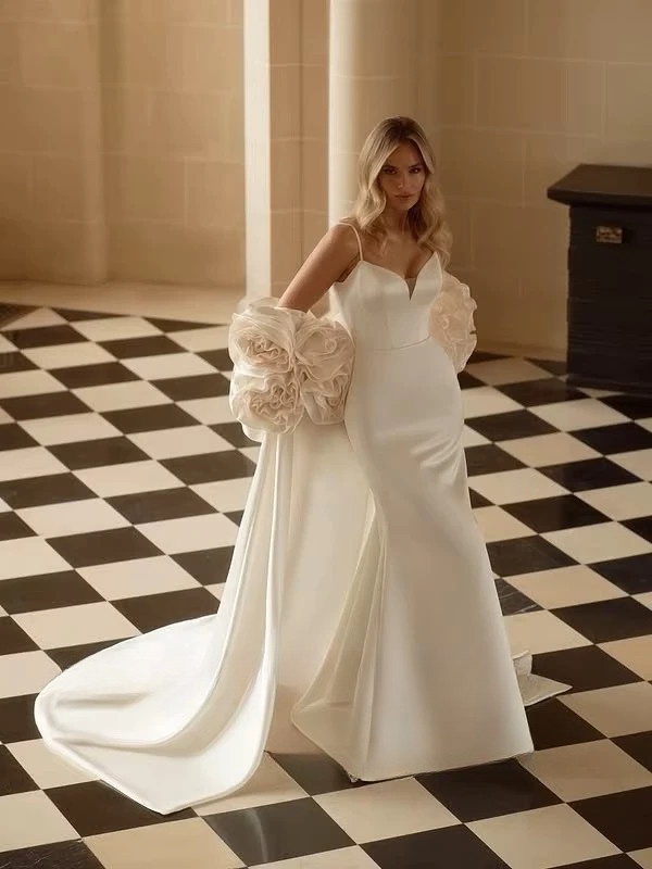 SoDigne Mermaid Satin Wedding Dresses Sweetheart Sleeveless with Shawl Bridal Dress Wedding Gown Robe De Mairee Customized 3 SoDigne Mermaid Satin Wedding Dresses Sweetheart  Sleeveless with Shawl Bridal Dress Wedding Gown Robe De Mairee Customized - obrazek 3