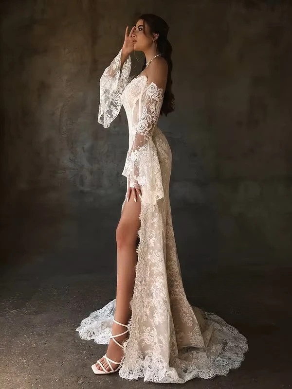 SoDigne Mermaid Lace Wedding Dresses Strapless Detachable Sleeves Bridal Dress Split Wedding Gown Robe De Mairee Customized 3 SoDigne Mermaid Lace Wedding Dresses Strapless Detachable Sleeves Bridal Dress Split Wedding Gown Robe De Mairee Customized - obrazek 3