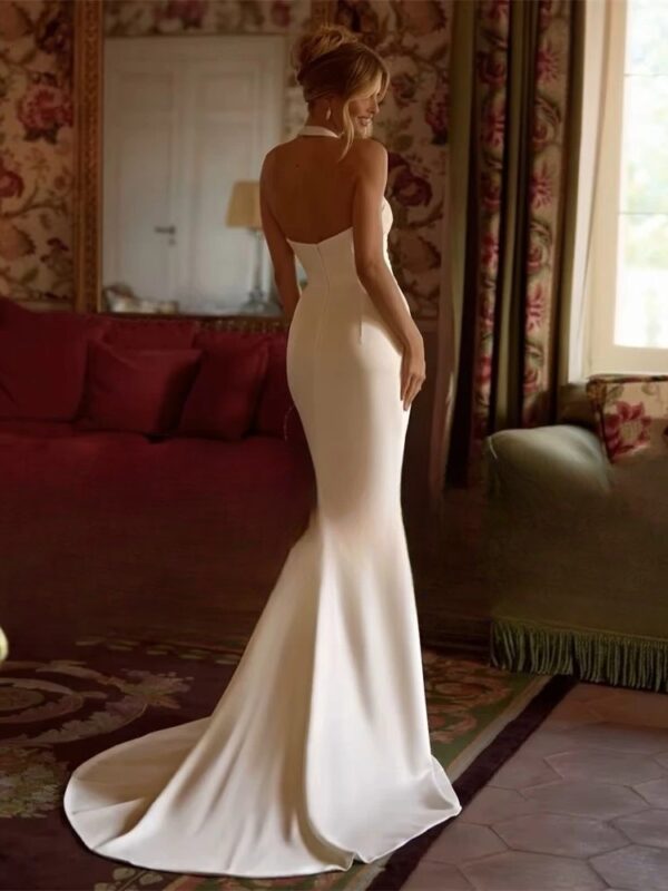 Modern Mermaid Wedding Dress Women 2025 Halter Pleat Side Split Open Back Sleeveless Bridal Gown Vestidos De Noiva Customized - obrazek 2
