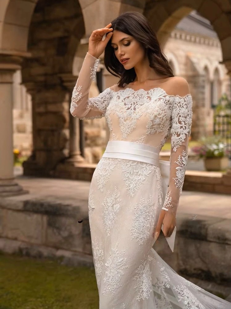 SoDigne Mermaid Long Wedding Dresses O-neck Full Sleeves Appliques Bridal Dress Bride Gown 2025 vestidos de novia Customized  3 SoDigne Mermaid Long Wedding Dresses O-neck Full Sleeves Appliques Bridal Dress Bride Gown 2025 vestidos de novia Customized  - obrazek 3