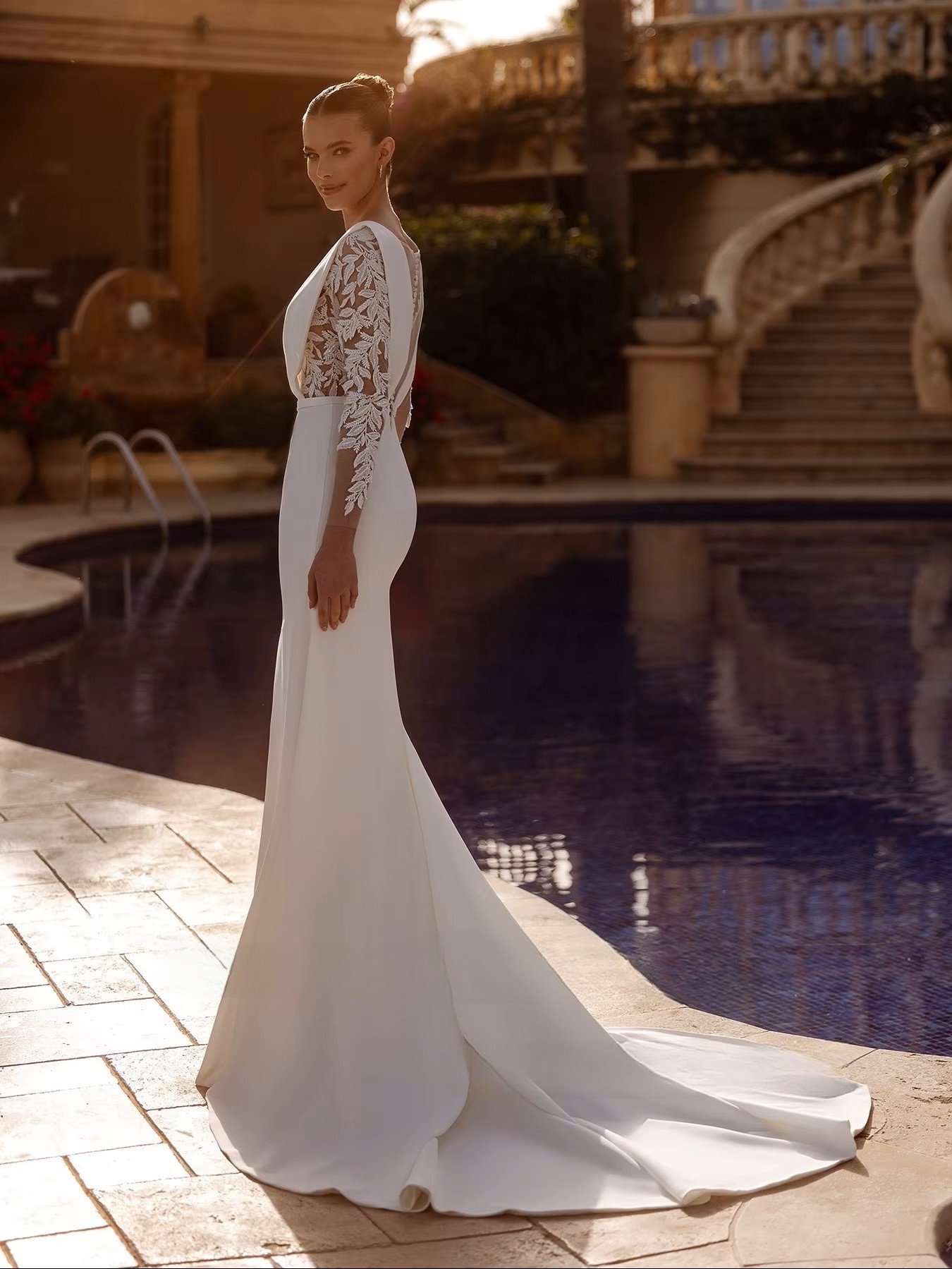 SoDigne Mermaid Satin Appliques Wedding Dresses Full Sleeves O-neck Bride Dress Wedding Gowns vestidos de novia Customized 3 SoDigne Mermaid Satin Appliques Wedding Dresses Full Sleeves O-neck Bride Dress Wedding Gowns vestidos de novia Customized - obrazek 3
