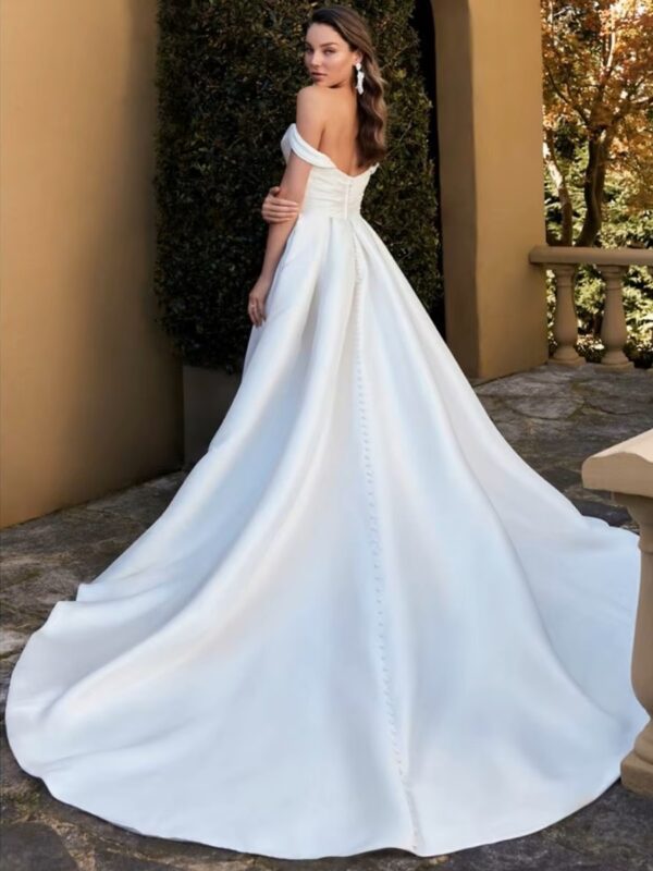 SoDigne Sexy Satin Off Shoulder Wedding Dresses With Side Split Sweetheart A-Line White/Ivory Bridal Gowns vestidos de novia - obrazek 2