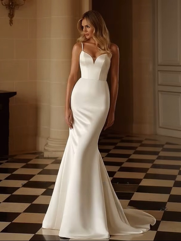 SoDigne Mermaid Satin Wedding Dresses Sweetheart Sleeveless with Shawl Bridal Dress Wedding Gown Robe De Mairee Customized 1 SoDigne Mermaid Satin Wedding Dresses Sweetheart  Sleeveless with Shawl Bridal Dress Wedding Gown Robe De Mairee Customized